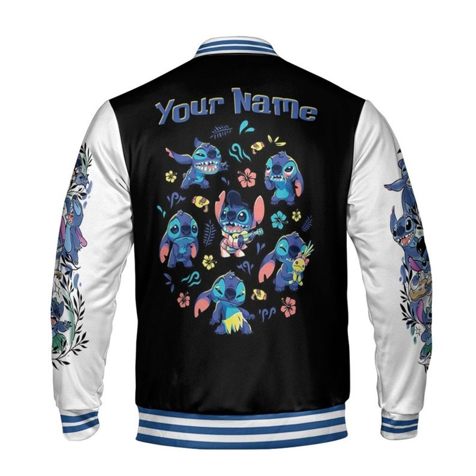 Custom Stitch Black Baseball Jacket, Disney Stitch Varsity Jacket, Gift for Disney Fans