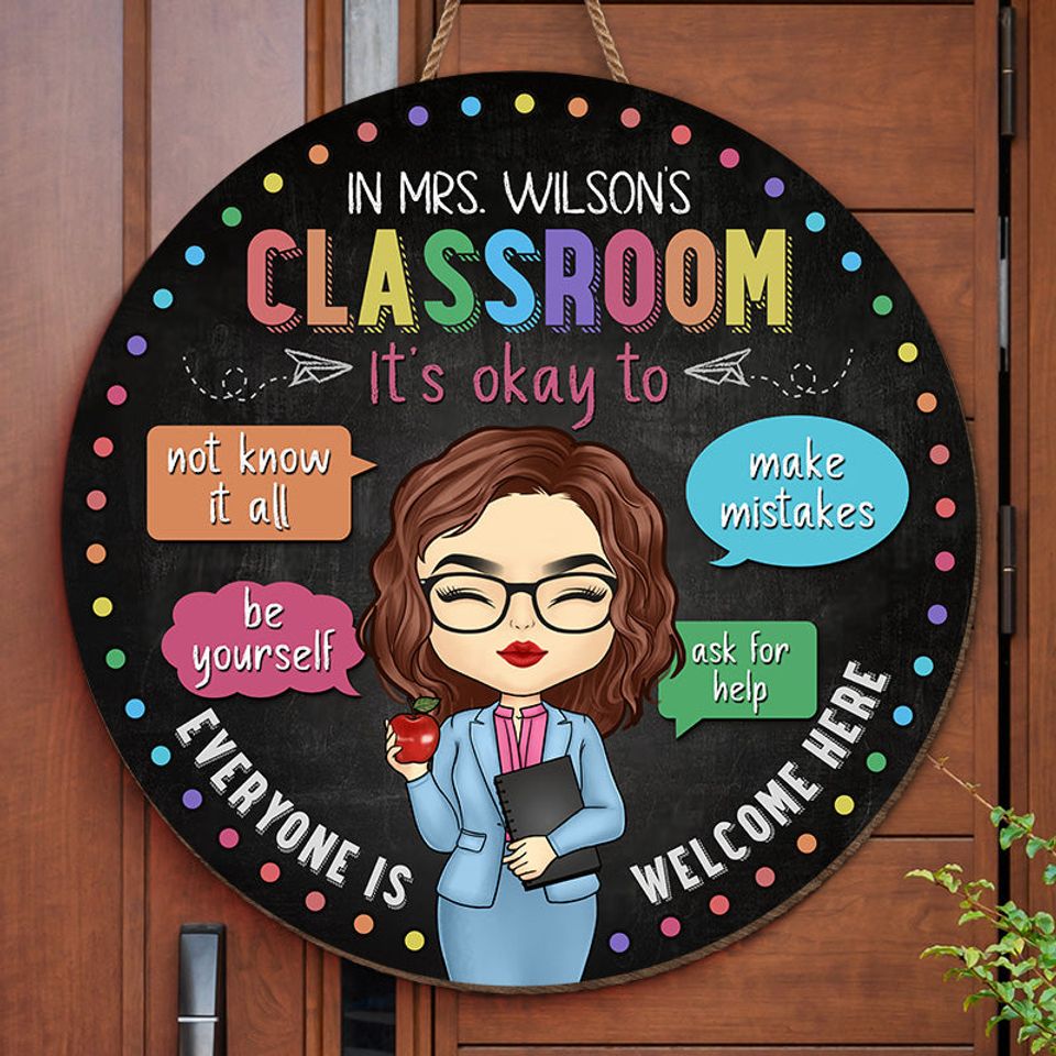 Everyone Is Welcome Here Personalized Back To School Gift Custom Shaped Door Decor Wood Sign