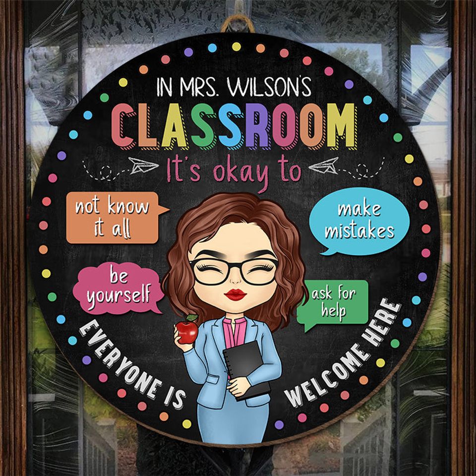 Everyone Is Welcome Here Personalized Back To School Gift Custom Shaped Door Decor Wood Sign