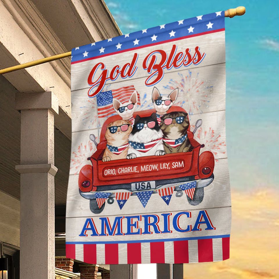 God Bless America - 4th Of July Decoration - Personalized Cat Flag