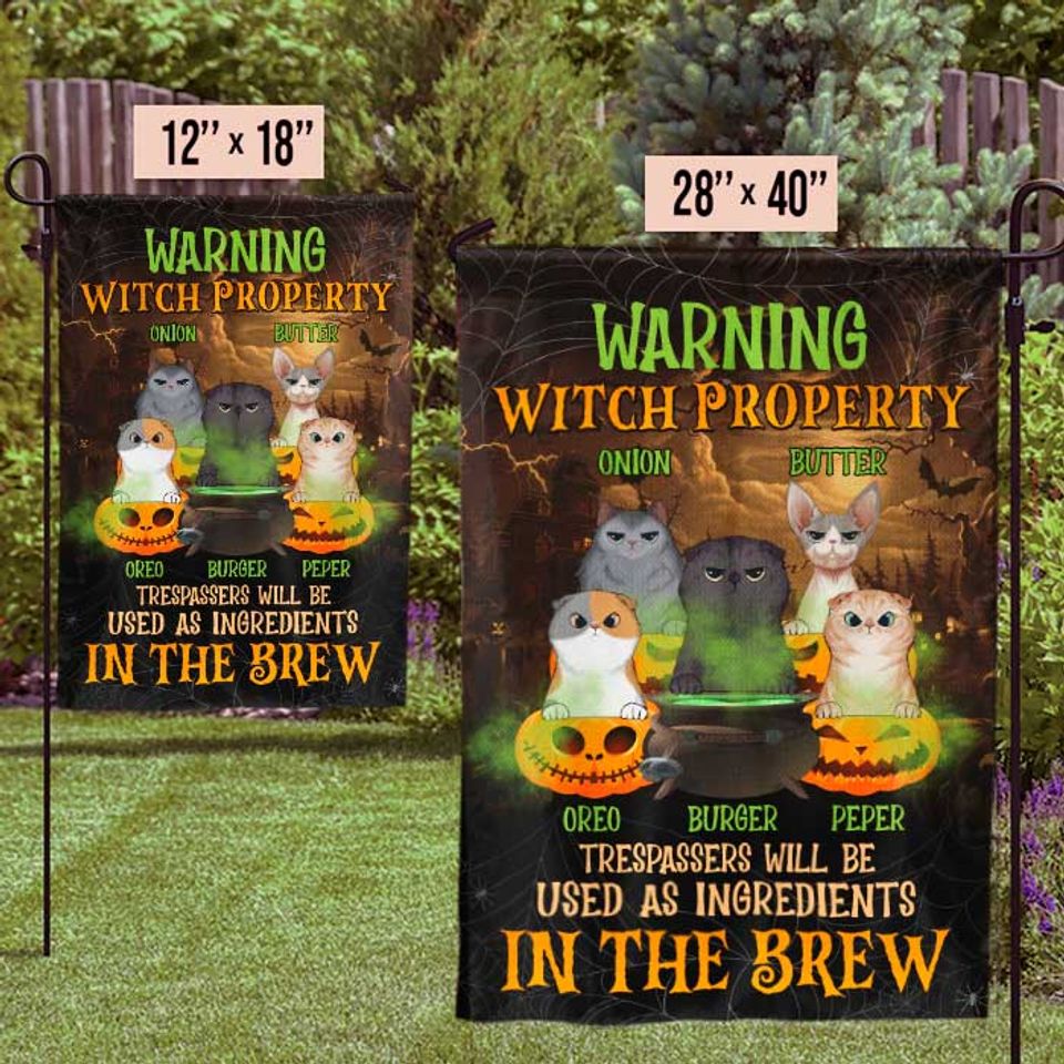 Warning Witch Property - Personalized Funny Cat Flag