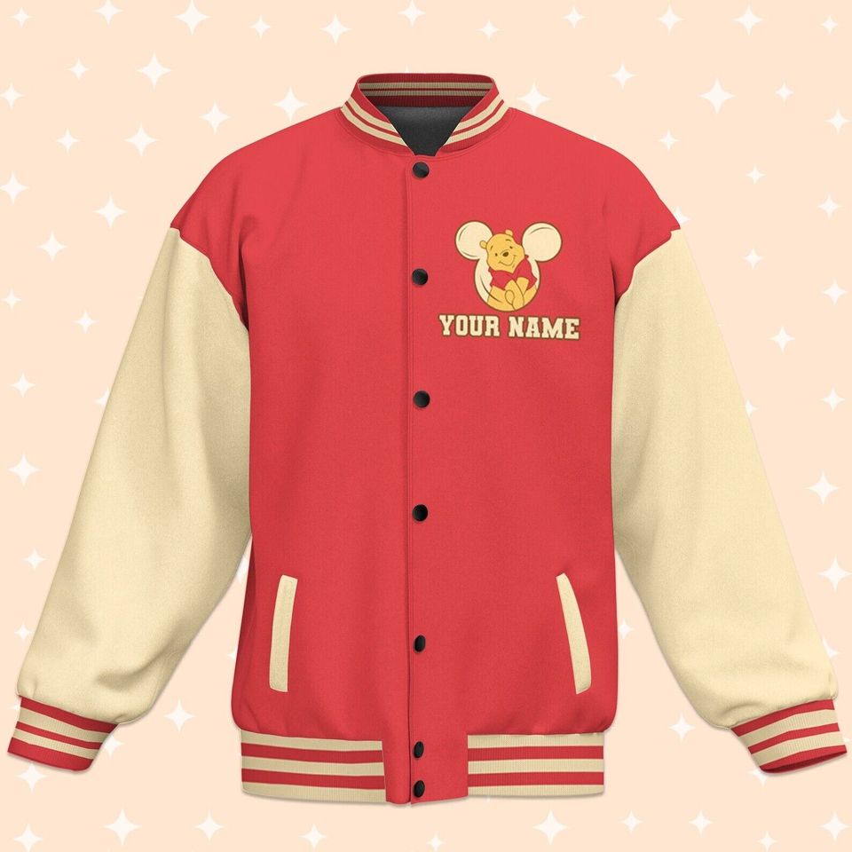 Personalized Winnie The Pooh Hundred Acre Woods Red Pooh Love Baseball Jacket