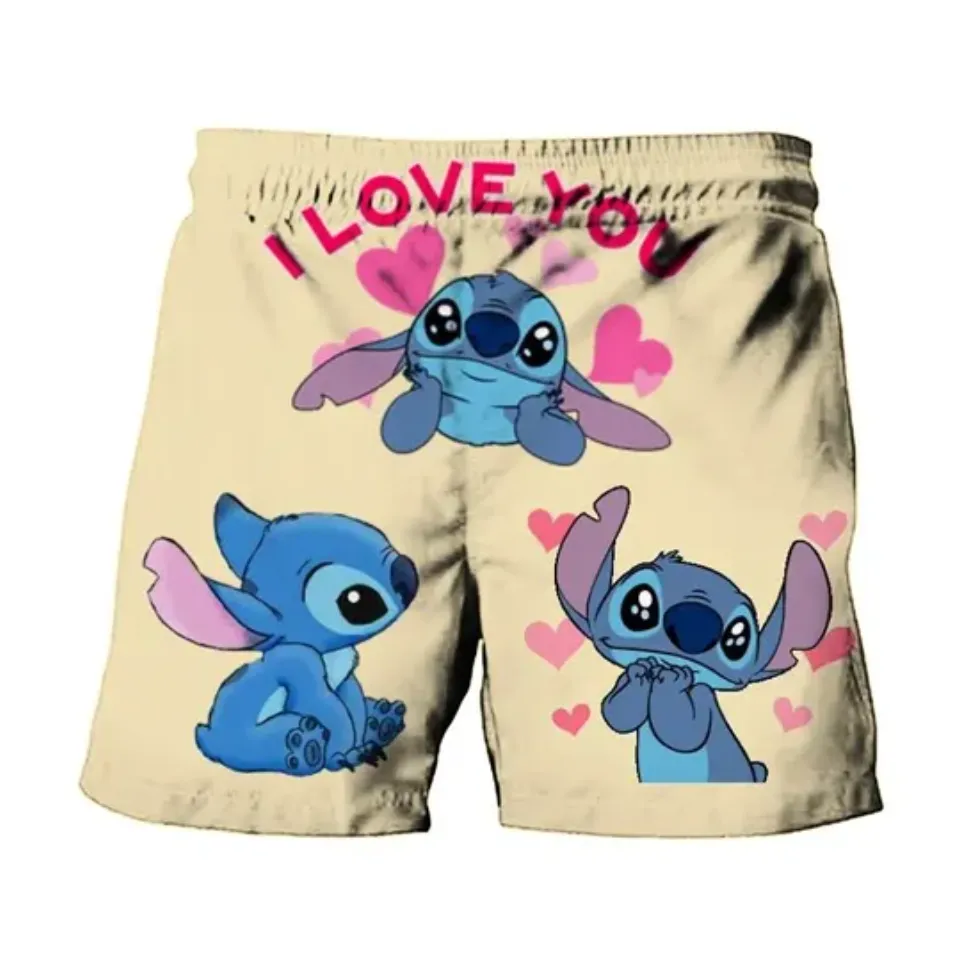 Disney Cute Stitch and Mickey Minnie Summer Men's Swimwear Beach Shorts