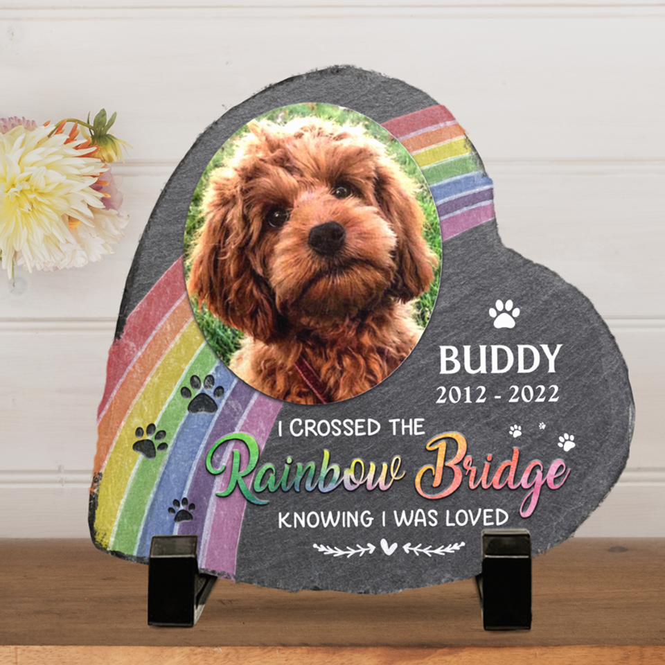 I Crossed The Rainbow Bridge Knowing I Was Loved Custom Image Pet Grave Memorial Stone