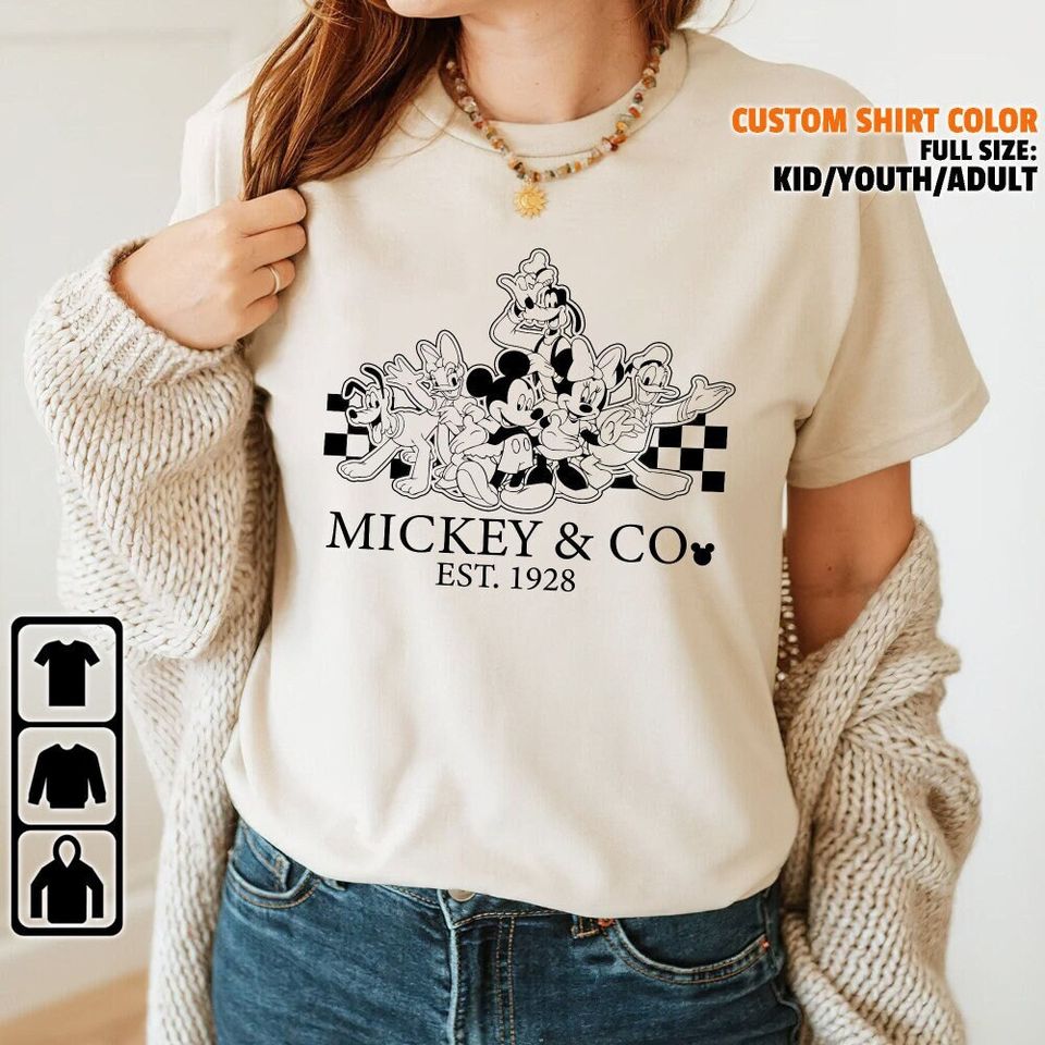 Custom Vintage Disney Mickey & Co 1928, Mickey and Friends Minnie Donald Shirts