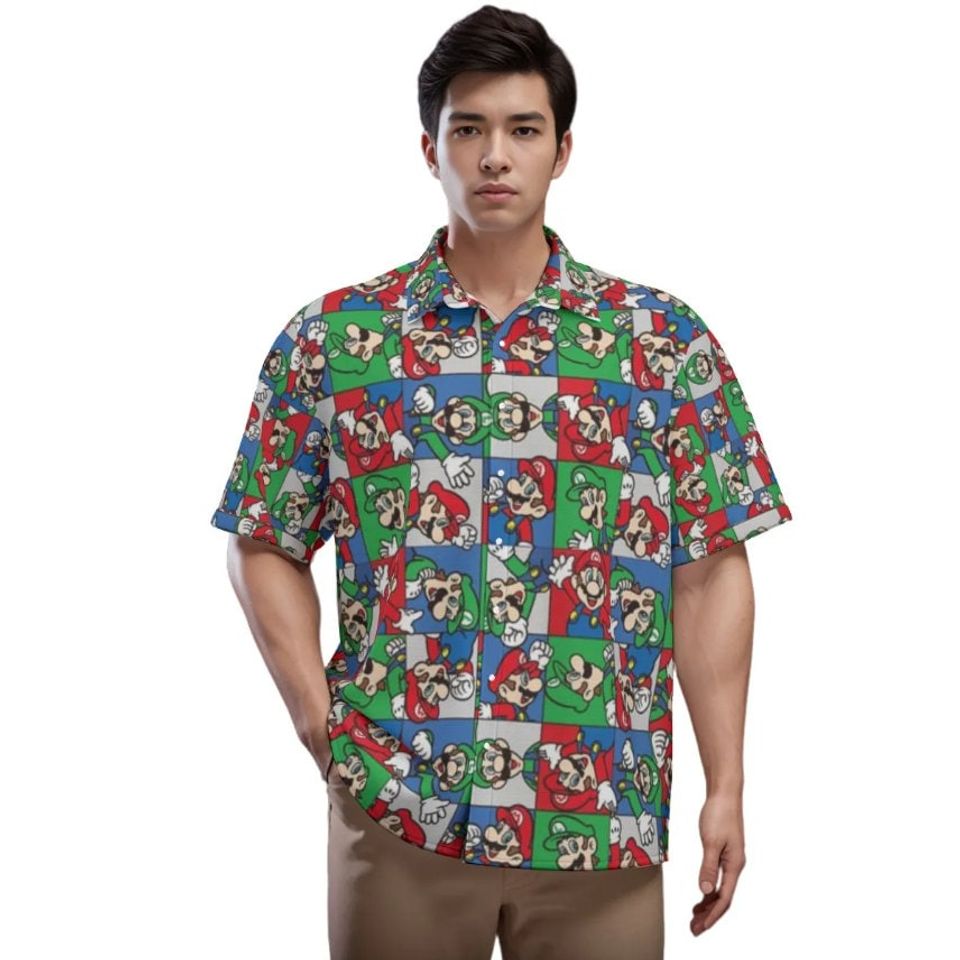 Super Mario Hawaiian Shirt, Mario Mens Shirt, Mario Summer Shirt