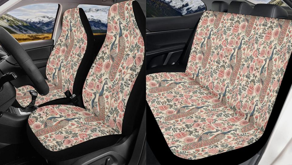 Pink Peacock Floral Car Seat Cover, Car Decor Gift