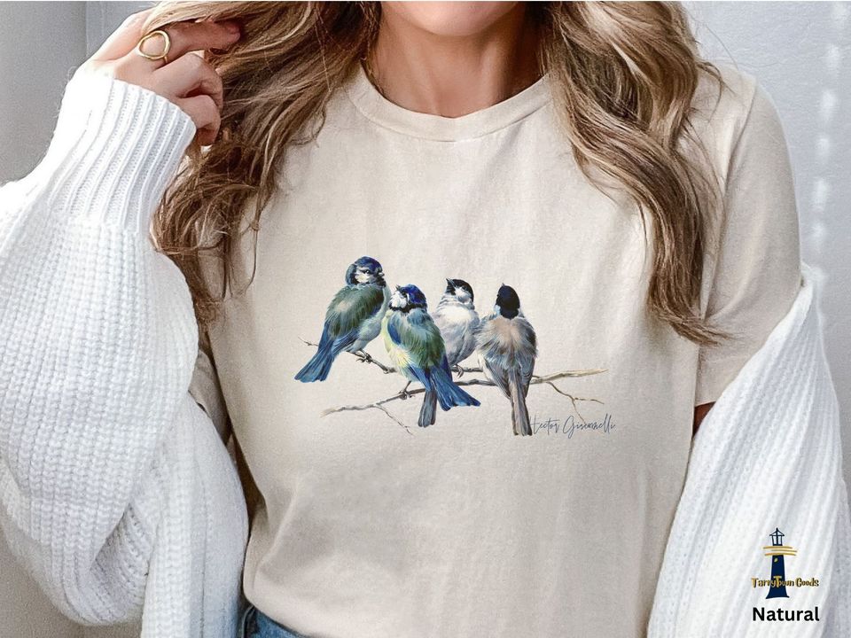 Blue Birds on Branch T-shirt, Art Birds, Blue Bird Lover Gift