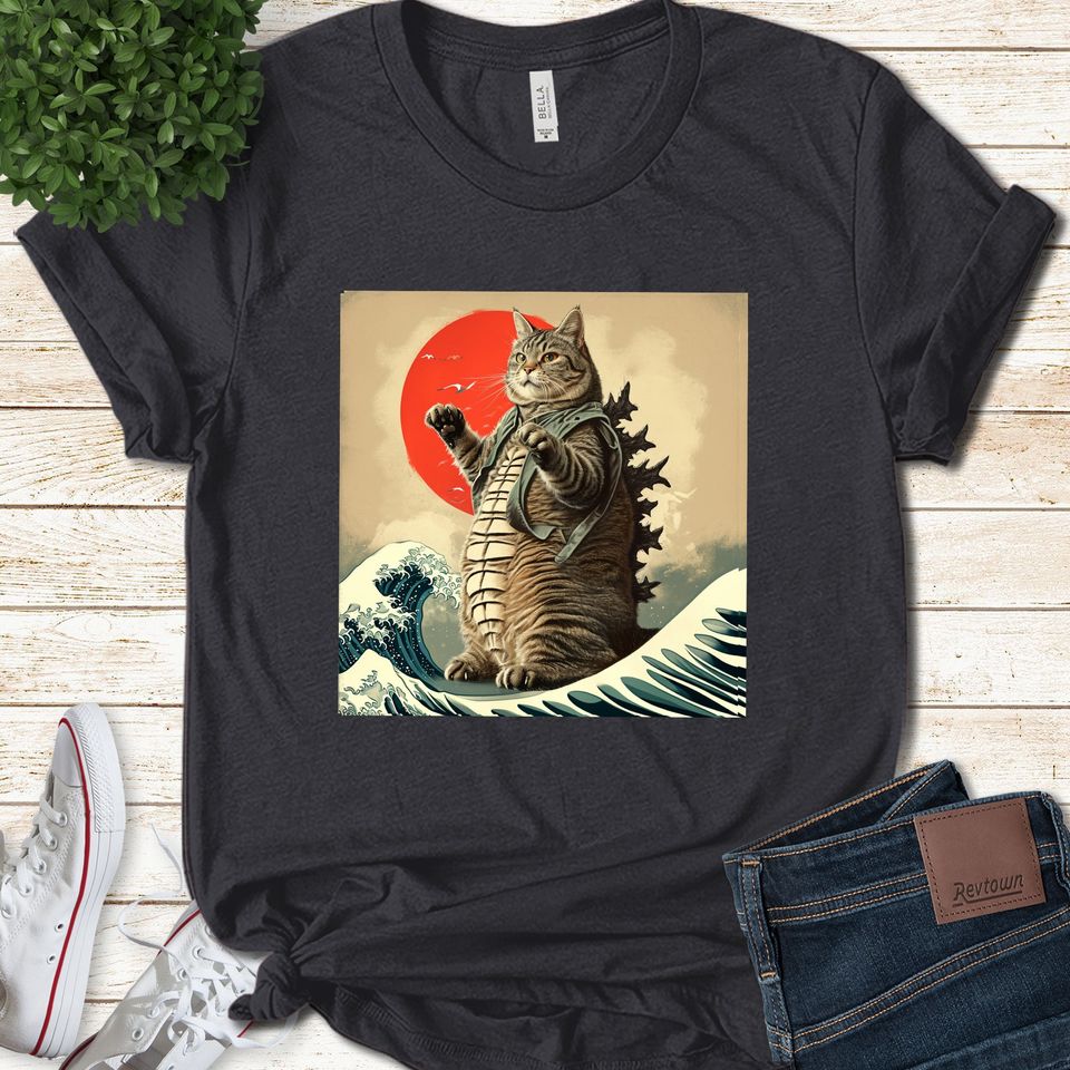Catzilla Cat Japanese Art Funny Cat Gifts T-Shirt, Cat lover Shirt