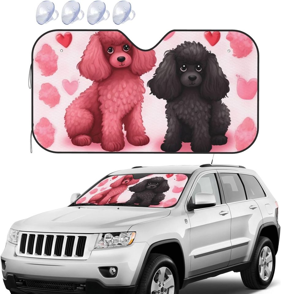 Pink Poodles Dogs Car Sunshade