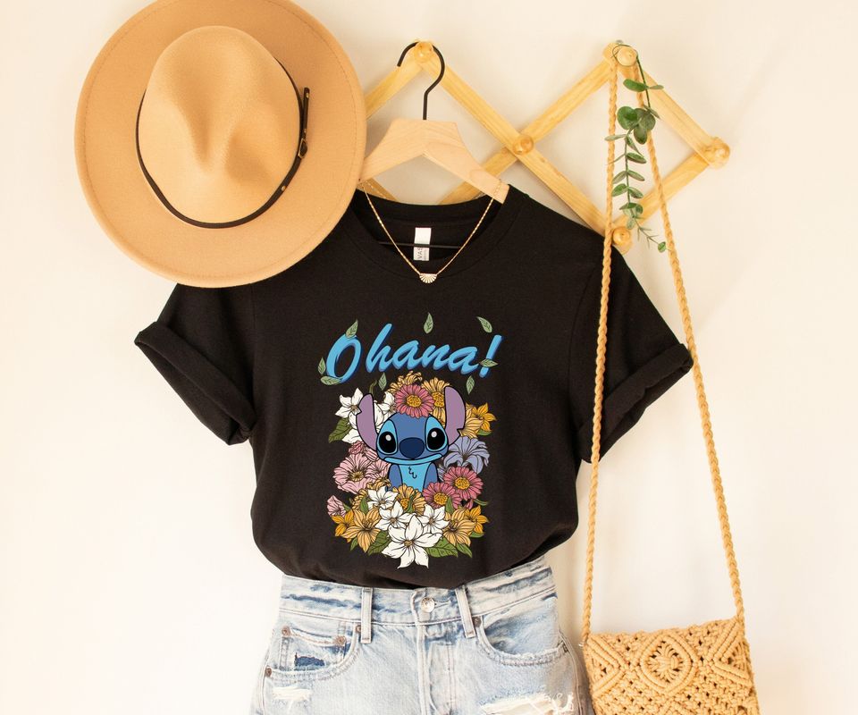 Stitch Floral Shirt, Ohana Shirt, Disney Shirt, Lilo And Stitch Shirt