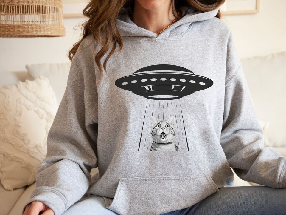 Funny UFO Hoodie , Funny Cat , , Cat Adduction Gift, Aliens Hoodie, Cat Lovers Shirt, Cat Lovers , Gift For Cat Owner