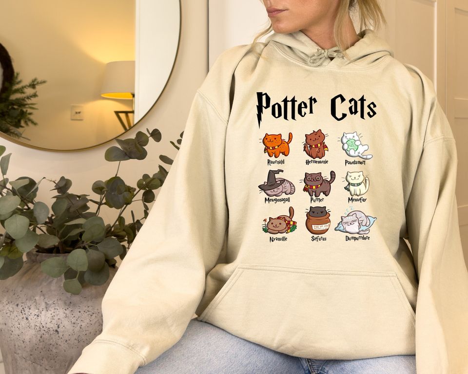 Potter Cats Hoodie, Funny Cats , Cute Cats, Gift For Cat Owner,Pottery Gift,Cute Comfy Wizard Book Lover, Cat lover,Birthday gift