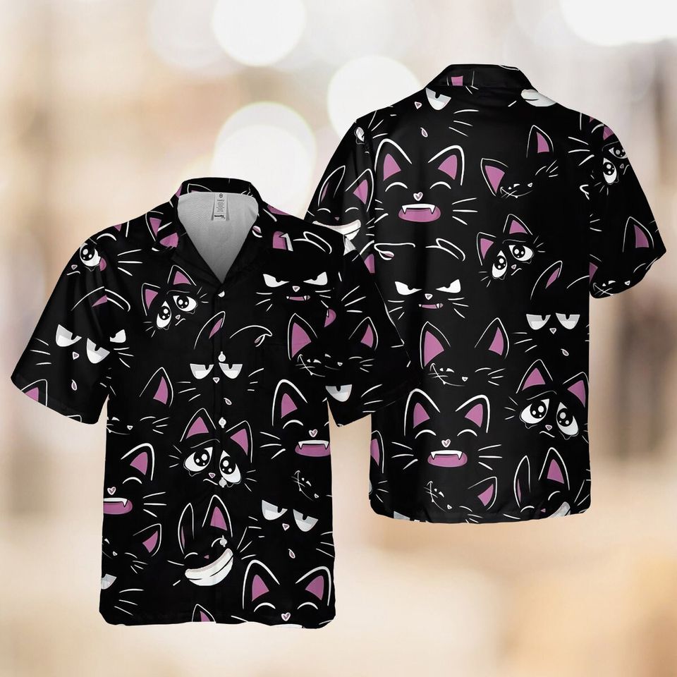 Cat Lovers Hawaiian Shirt, Black Cat Hawaiian Shirt, Cat Hawaiian Shirt, Hawaiian Beach Tee, Summer Aloha 2023, Gifts For Cat Owner