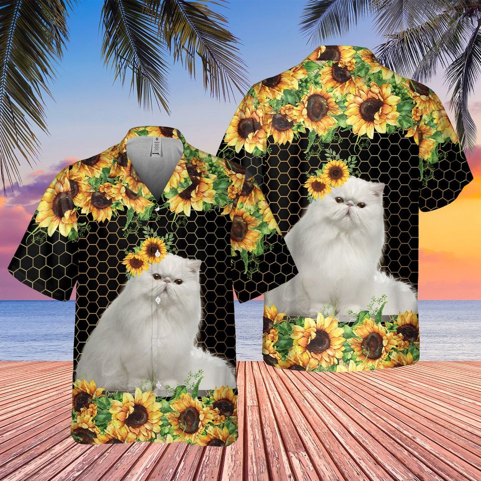 Cat Hawaiian Shirt, Cat Hawaiian Shirt, Tropical Cat Hawaii Shirt, Sunflower Hawaiian Shirt, Own Cat, Gift For Cat Lover