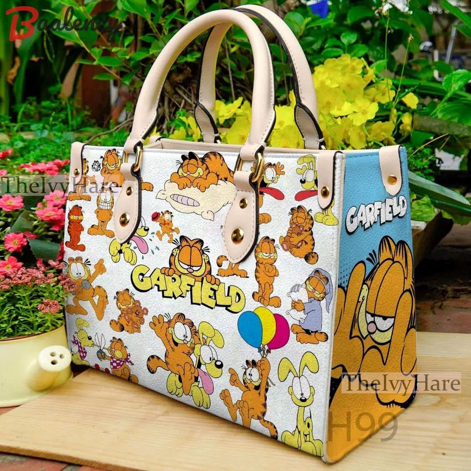 Garfield Cat Vintage Leather Handbag, Garfield Cat Leather Bag, Top Handle Bag, Vintage HandBag, Crossbody Bag, Shoulder Bag
