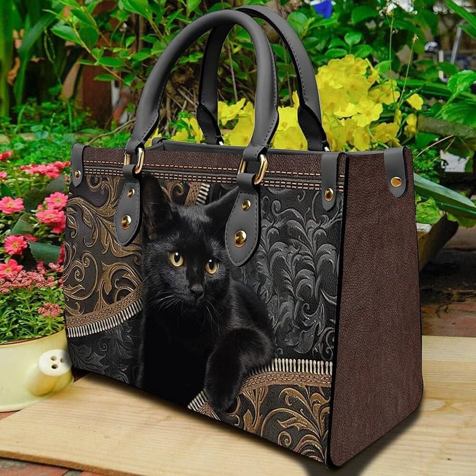 Cat Personalized Leather Handbag, Vintage Cat Leather Purse, Cat Mom Handbag, Cat Leather Bag ,Custom Cat and name cat Leather bag
