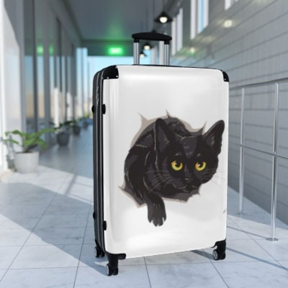 Black Cat Suitcase, Carry On Luggage, Full Size Luggage, Cabin Bag, Custom Luggage, Unique Travel Bag, Cat Lover Gift Suitcases