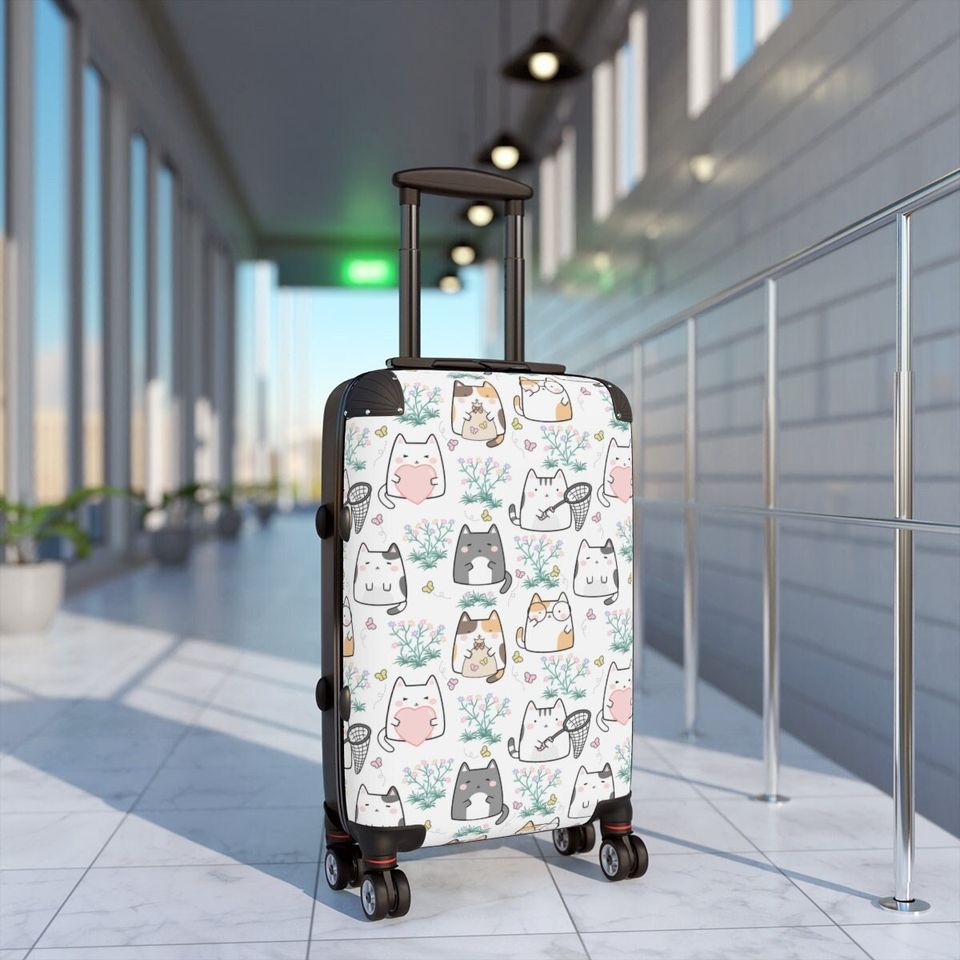 Kawaii Cat Suitcases, Carry On Luggage With Wheels, kids Suitcase, Cabin Bag, Custom Luggage, Unique Gift For Teen Girl Boy, Girls Boys