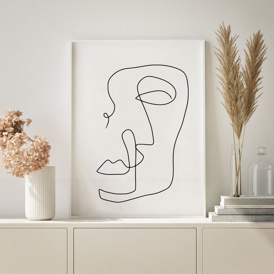 Abstract One Line Drawing Face, Continuous line, Minimalist Poster