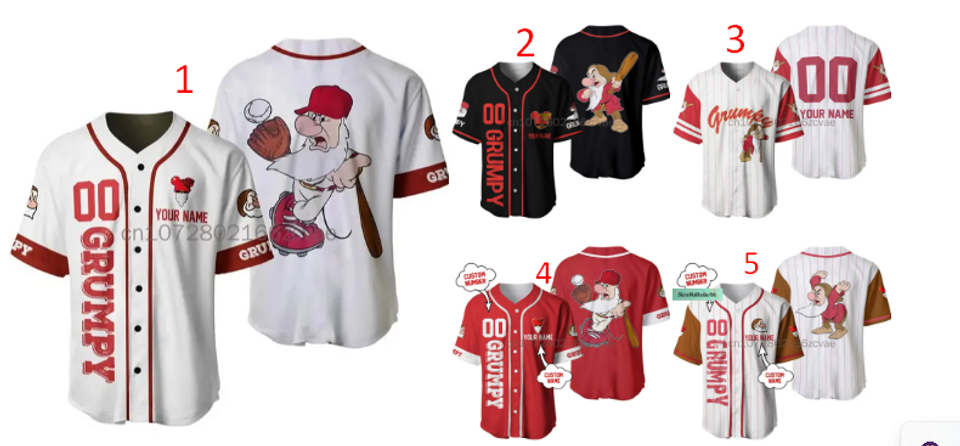 2024 Angry Grumpy Baseball Jersey Red Stripes Patterns Disney Baseball Shirt