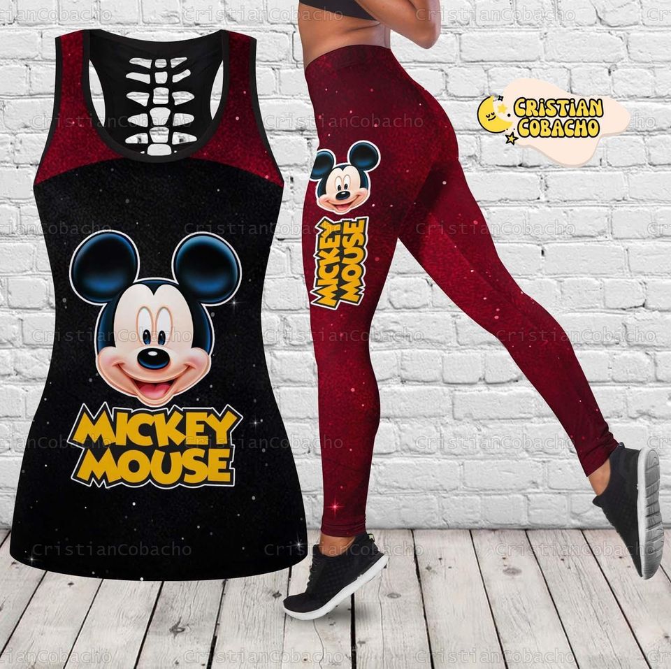 Mickey Leggings And Hollow Tank Top, Mickey Mouse Yoga Legging, Disney Mickey