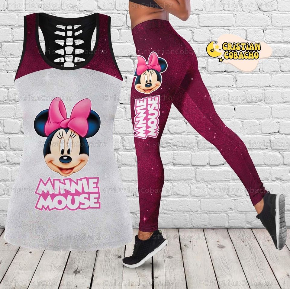 Minnie Leggings And Hollow Tank Top, Minnie Mouse Yoga Legging, Disney Minnie