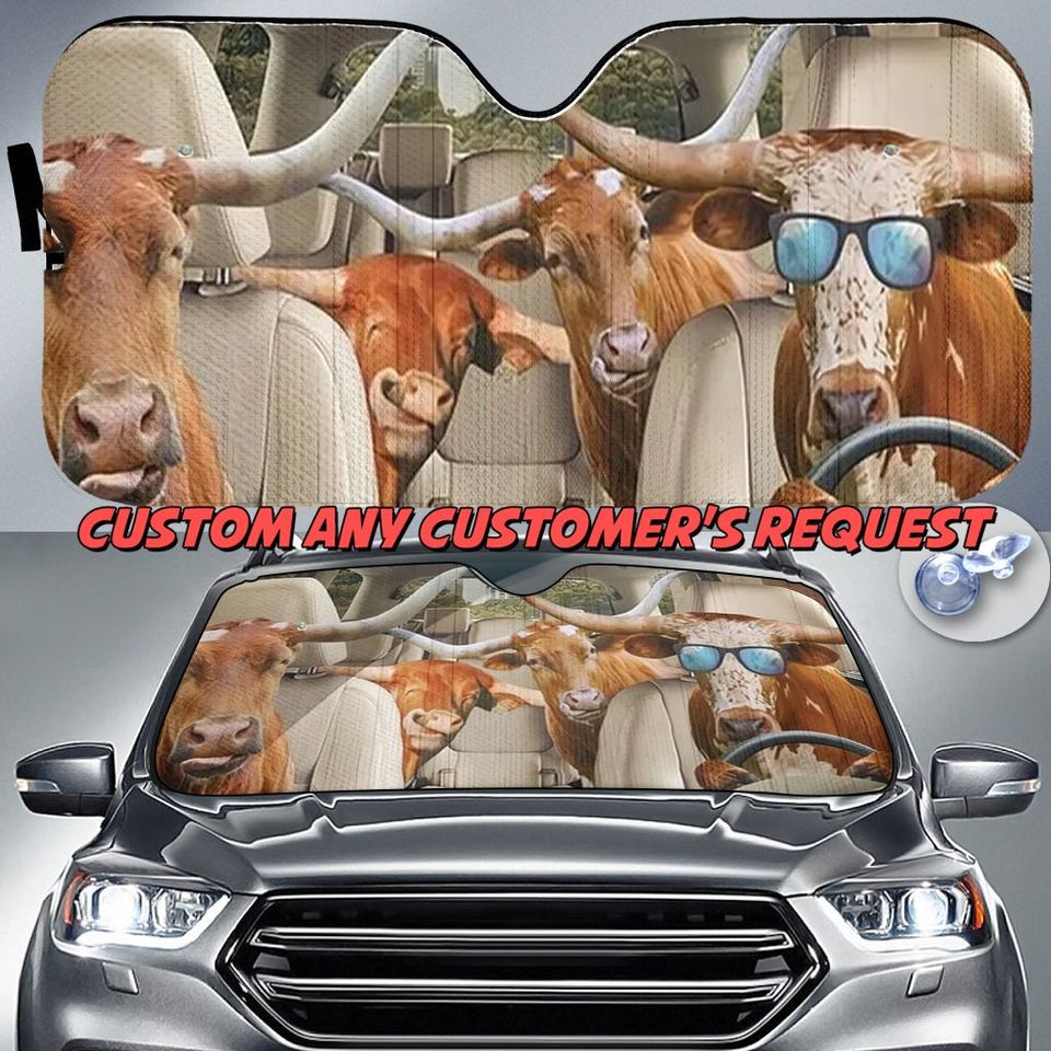 Longhorn Cattle Sunshade, Cow Car Sun Shade, Cow Car Decoration