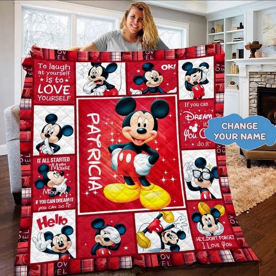 Personalized Mickey Mouse Quilt, Mickey Mouse Fleece Blanket