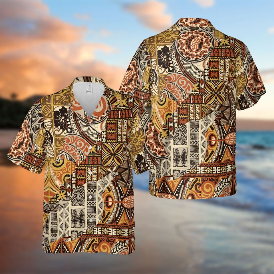 Hawaiian Style Tapa Hawaii Shirt, Hawaiian Style Tapa Hawaiian Beach Shirt