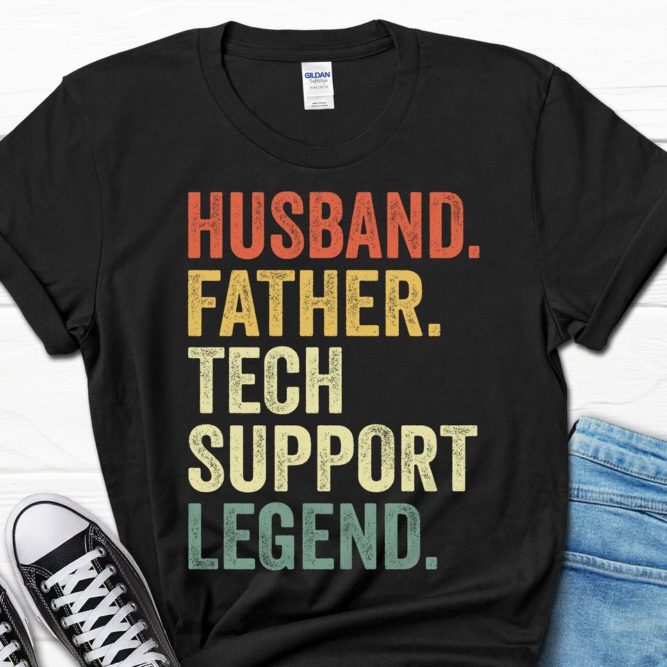 Husband Father Tech Support Legend Shirt, IT Support Shirt for Dad, Funny Sys Admin Men's Gift for Him