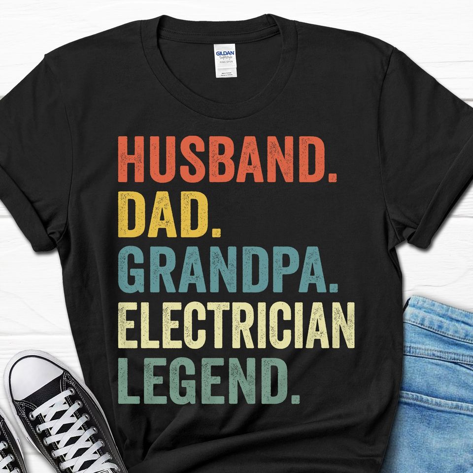 Husband Dad Grandpa Electrician Legend Men's Tee, Engineer Gifts From Wife, Funny Plumber T-Shirt