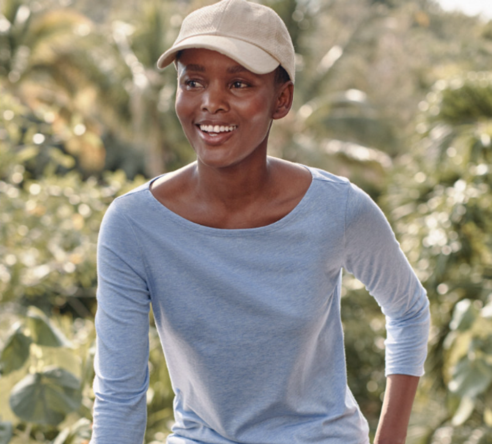 Woman in a boatneck shirt