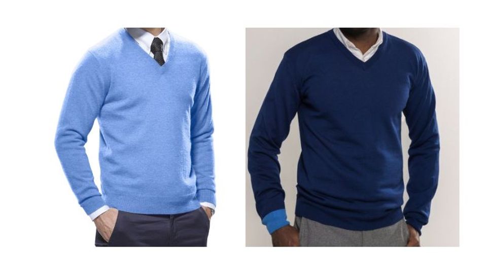 Wearing a collared shirt under a V-neck sweatshirt