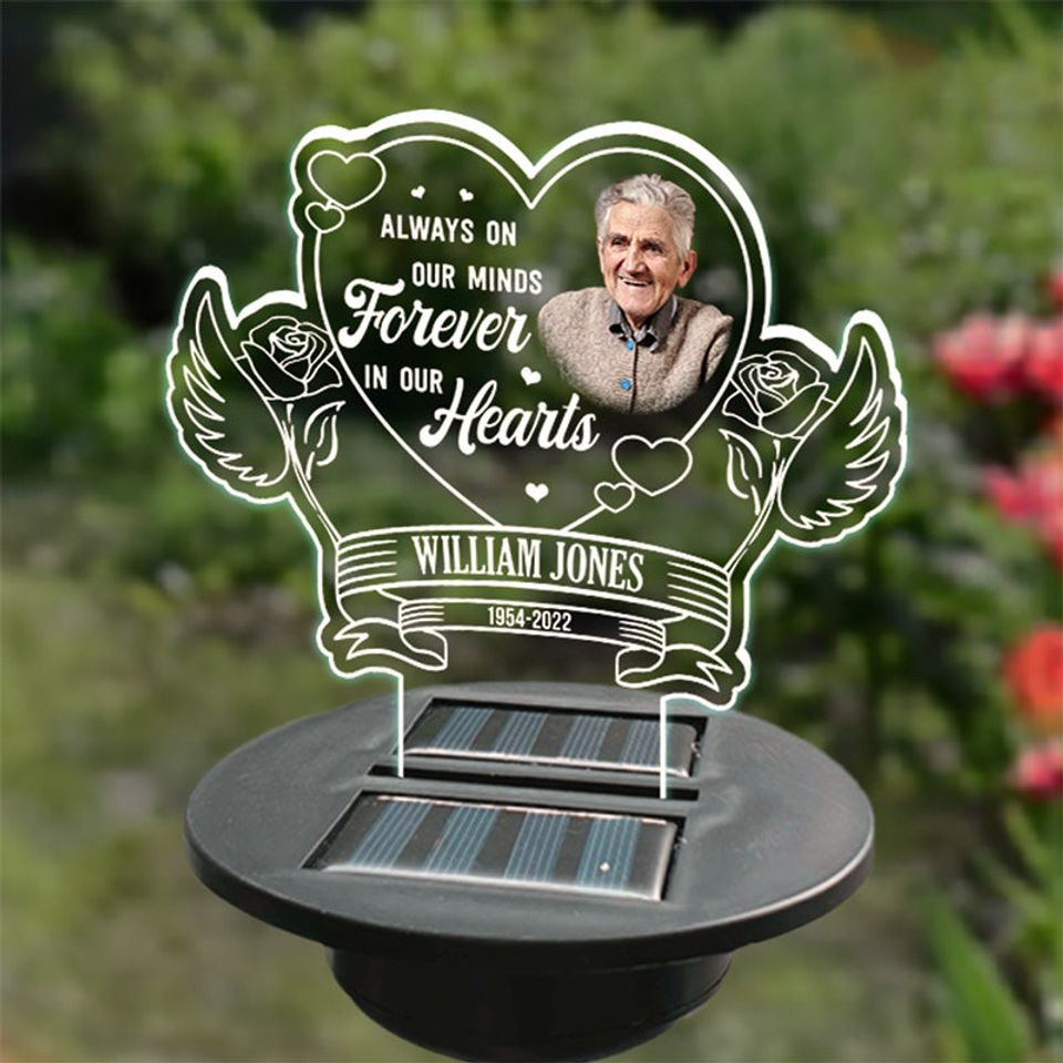 Custom Photo Forever In Our Hearts - Memorial Personalized Custom Garden Solar Light - Sympathy Gift For Family Members