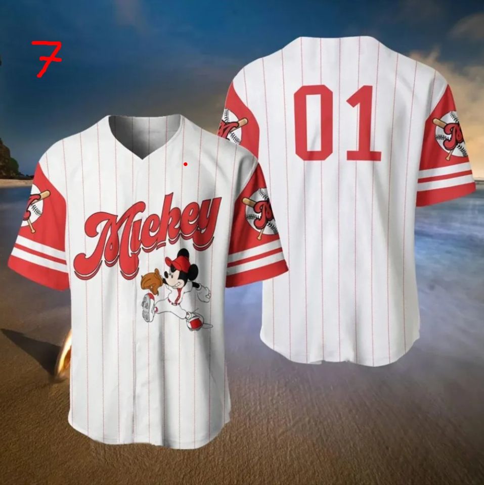 Custom Name Mickey Baseball Jersey Pattern Baseball Jersey, Disney Minnie Mickey Mouse Jersey
