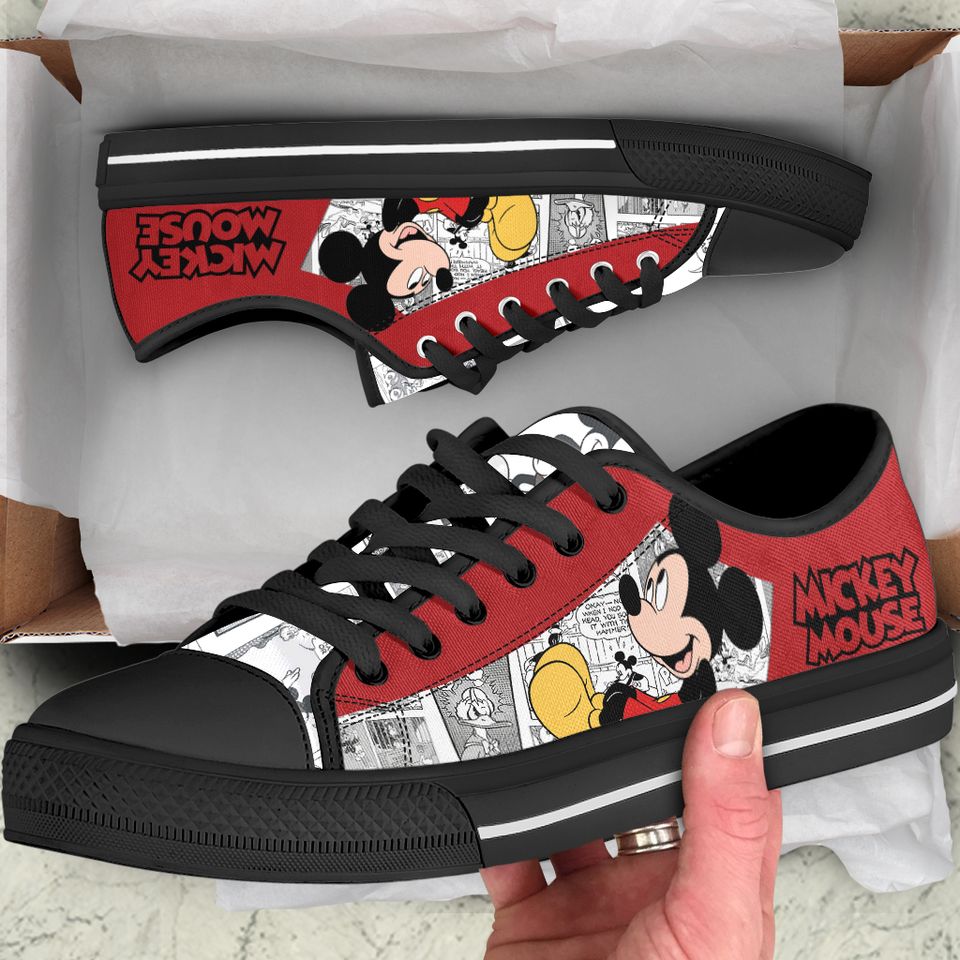 Mickey Mouse Comic Red Patterns Green Disney Cartoon Low Top Sneakers