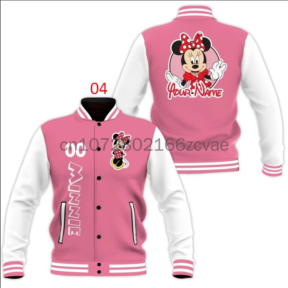 Custom Name Minnie Mouse Baseball Jacket Disney Casual Baseball Jacket