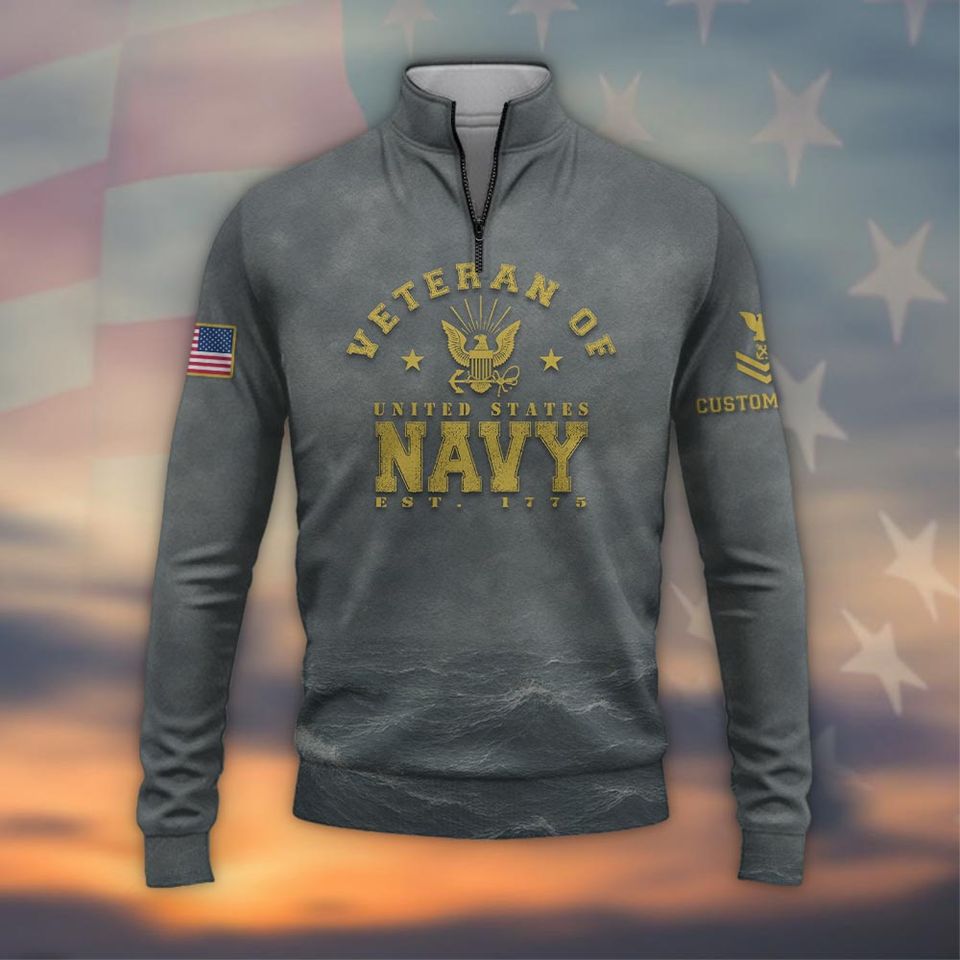 Customized The Sea Is Ours – US Navy Zip Neck Sweater