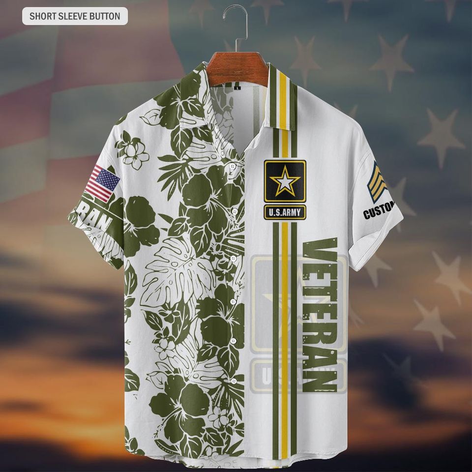 Customized US Veteran Hawaii Flower Pattern Hawaiian Shirt