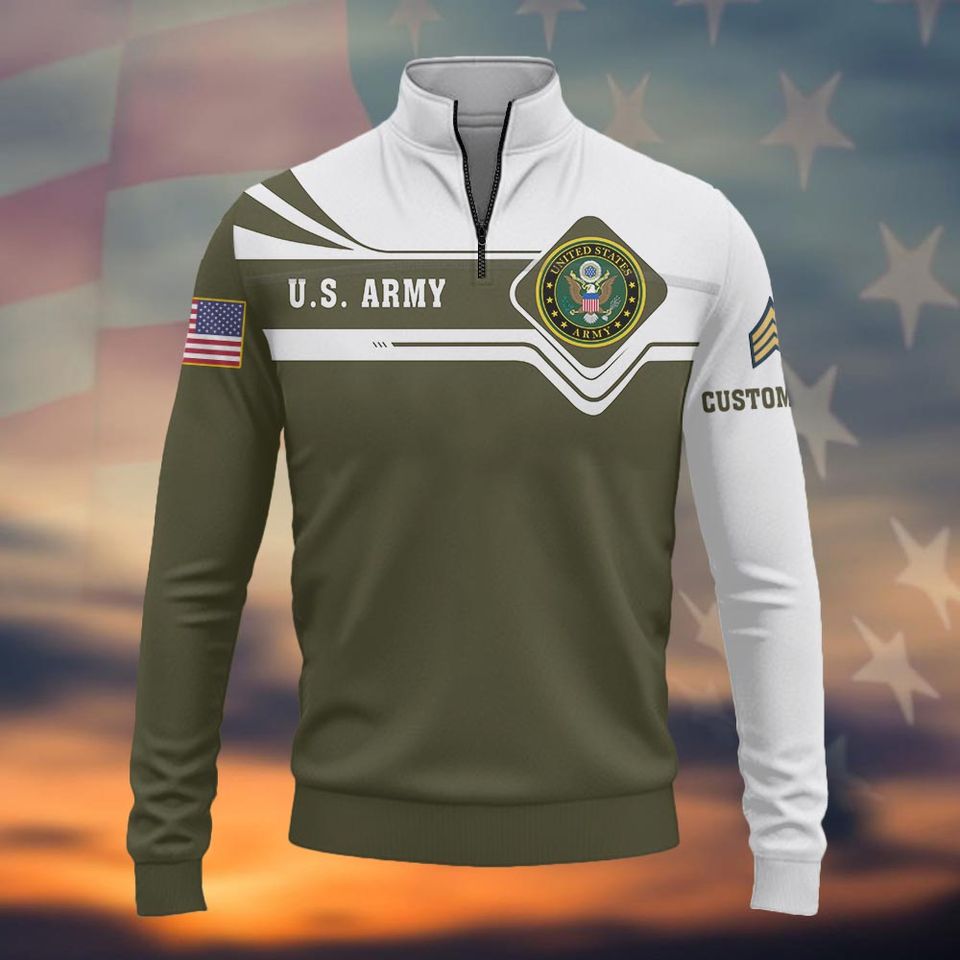 Customized US Army Veteran Zip Neck Sweaters
