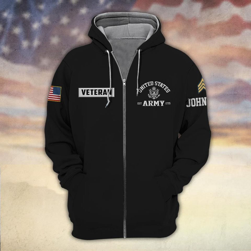 Customized U.S Veteran 3D Zip Hoodie