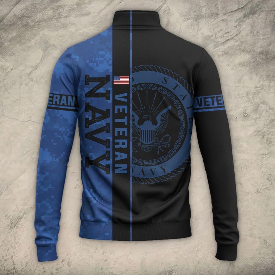 Customized US Navy Ratings Veteran Proudly Served Zip Neck Sweater