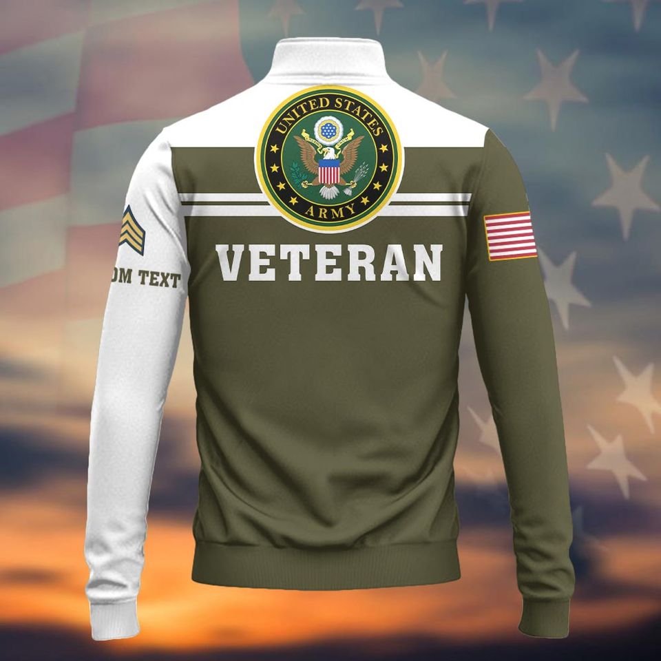 Customized US Army Veteran Zip Neck Sweaters