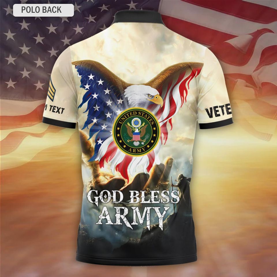 Customized God Bless US Veteran With US Eagle – Polo Shirt