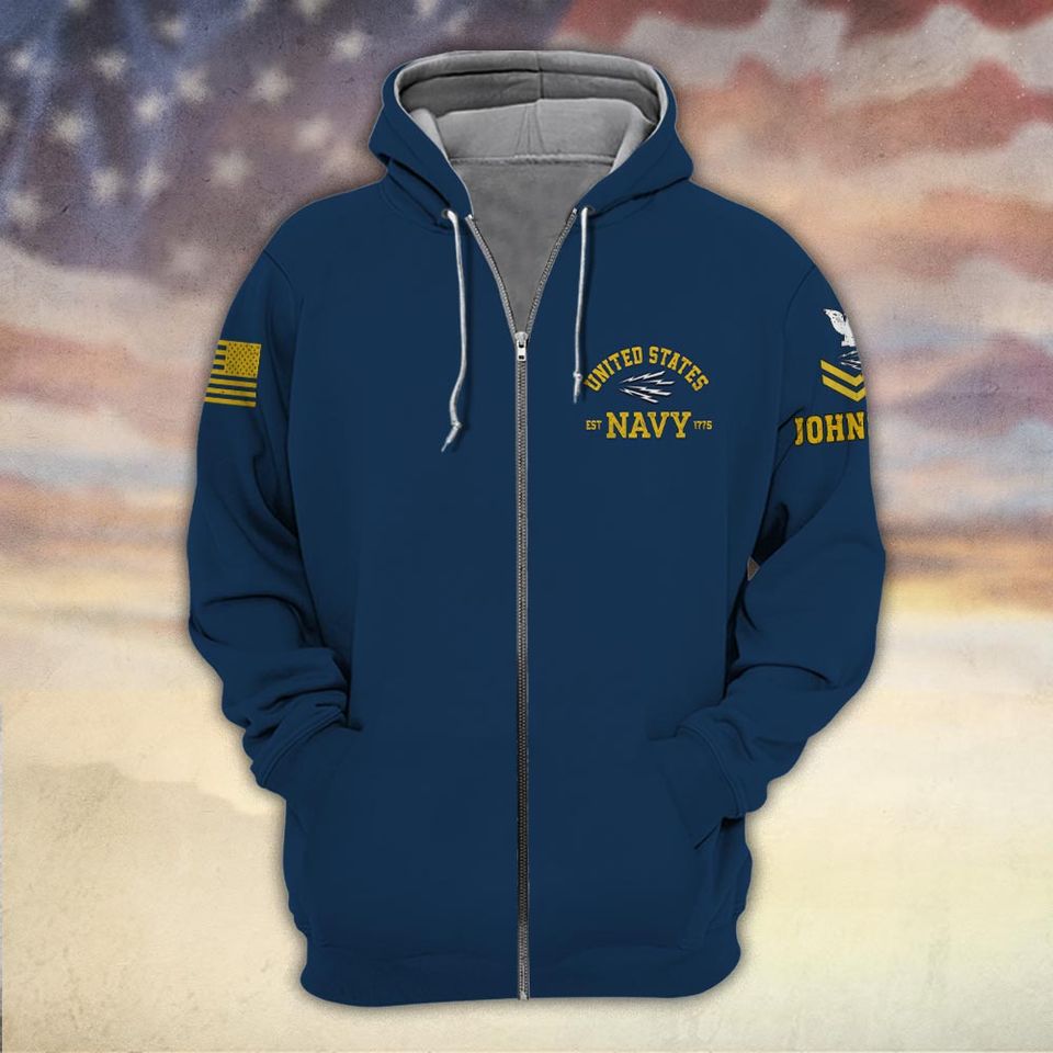 Customized U.S. Navy Veteran Semper Fortis 3D Zip Hoodie