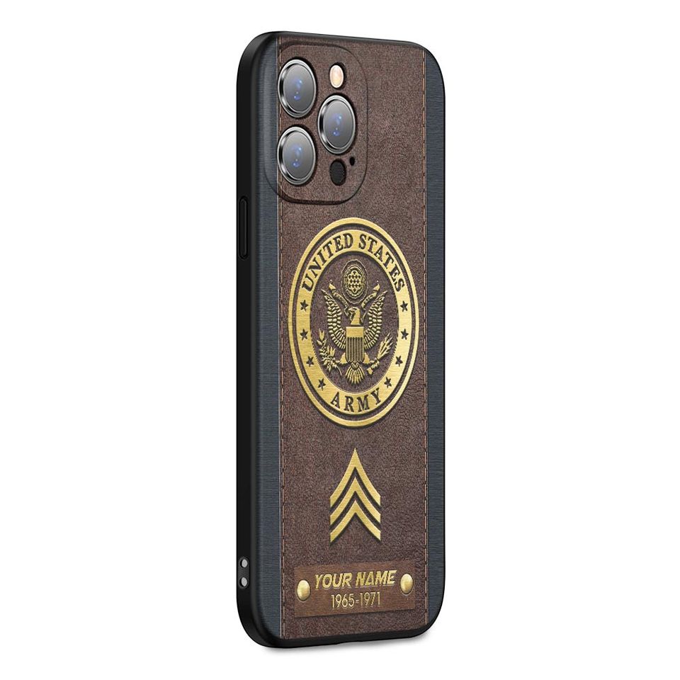 Customized US Military Proudly Served Leather Pattern Phone Case