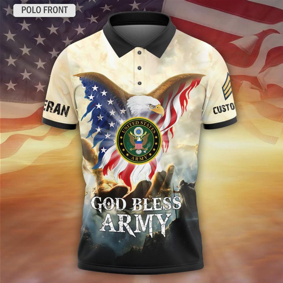 Customized God Bless US Veteran With US Eagle – Polo Shirt