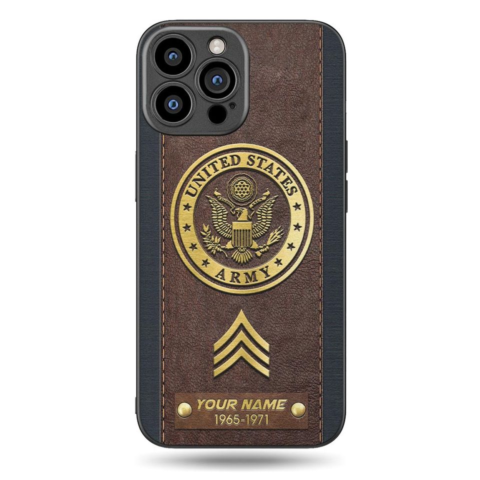 Customized US Military Proudly Served Leather Pattern Phone Case