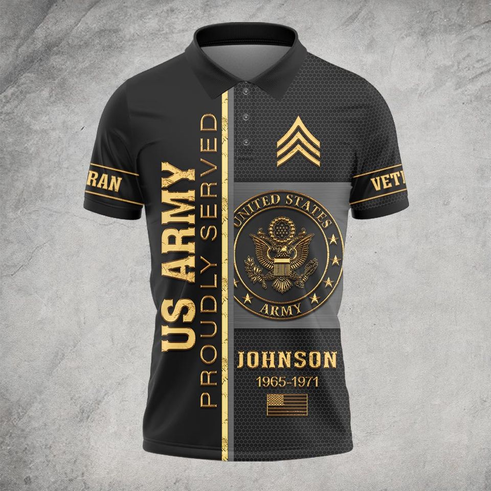 Customized US Veteran Proudly Served Polo Shirt – Patriotic Military Gift for Men
